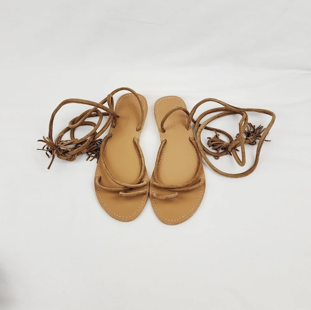 Asos Leather Strappy Lace Up Tan Sandals